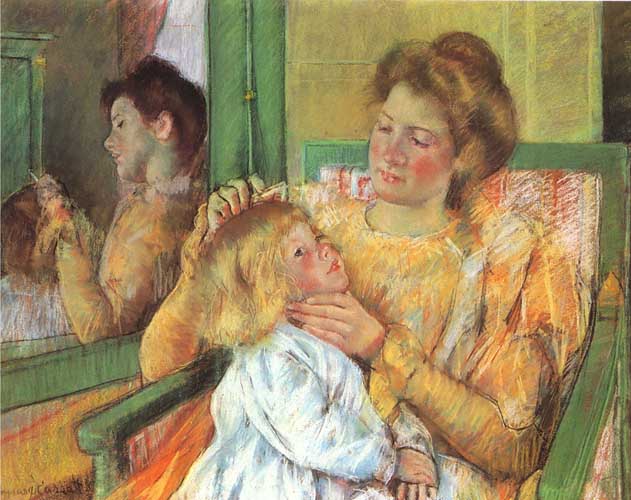 Painting Code#45404-Cassatt, Mary(USA): Mother Combing Her Child&#039;s Hair