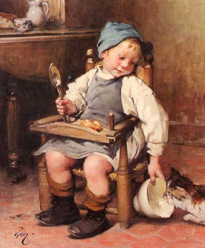 Painting Code#45436-Geoffroy, Henry Jules Jean(France): Sharing a Meal