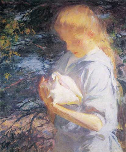 Painting Code#45531-Benson, Frank W.(USA): Eleanor Holding a Shell
