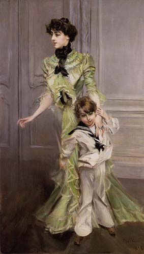 Painting Code#45551-Boldini, Giovanni(Italy): Portrait of Madame Georges Hugo (nee Pauleen Menard-Dozian) and Her Son, Jean