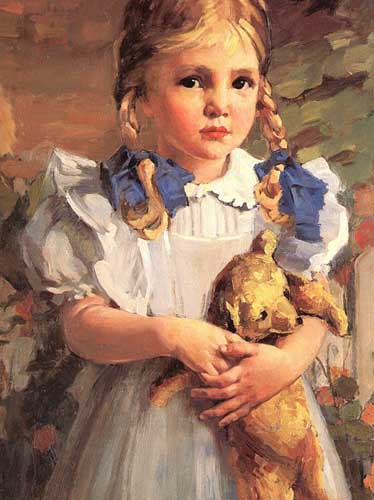 Painting Code#45574-Wessel, Bessie H. (nee Hoover, American): Girl with Teddy Bear