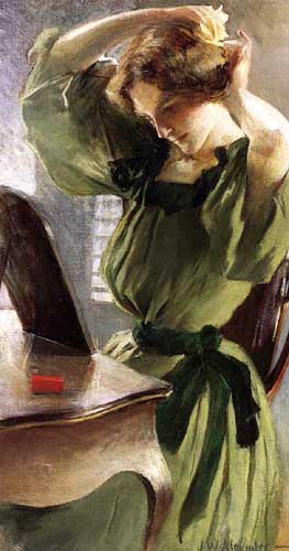 Painting Code#45592-Alexander, John White(USA): Young Woman Arranging Her Hair
