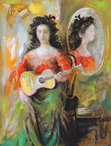 Painting Code#45597-BYRON GEORGE BROWNE(USA): Girl with Guitar 
