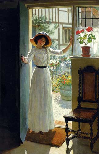 Painting Code#45599-Margetson, William Henry: At The Cottage Door 