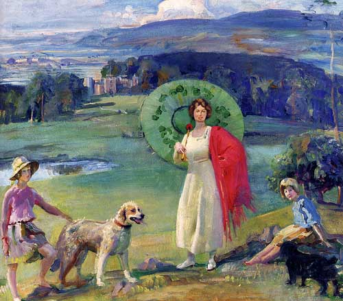 Painting Code#45614-Munnings, Sir Alfred James(UK): Mrs. Robert Rankin And Her Daughters At Broughton Towers