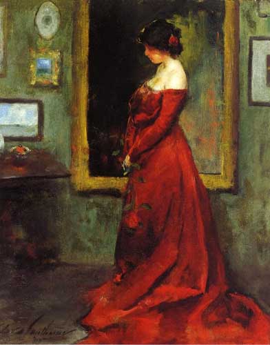 Painting Code#45718-Charles W. Hawthorne - The Red Gown