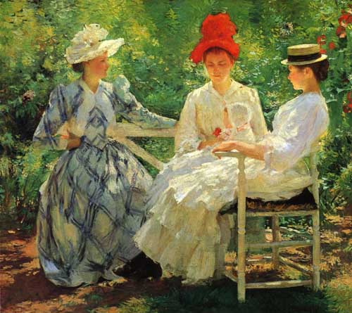 Painting Code#45723-Edmund Tarbell - In a Garden (The Three Sisters - A Study of June Sunlight)