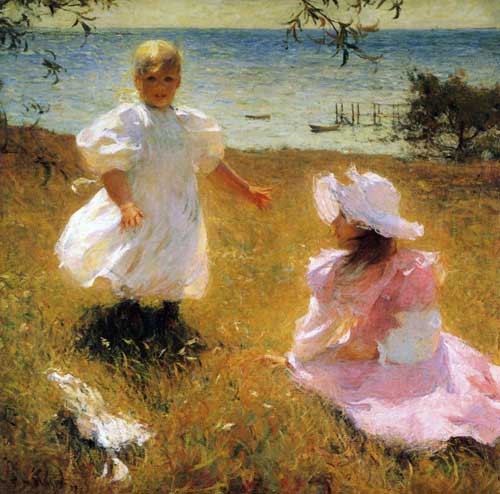 Painting Code#45743-Frank W. Benson - The Sisters