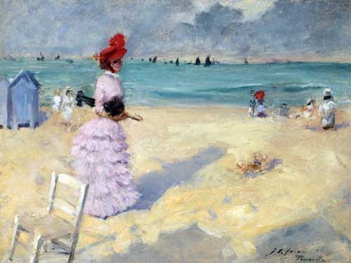 Painting Code#45757-Jean-Louis Forain - The Beach at Trouville