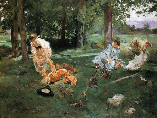 Painting Code#45770-Emilio Sala y Frances - Elegant Figures in a Summer Garden