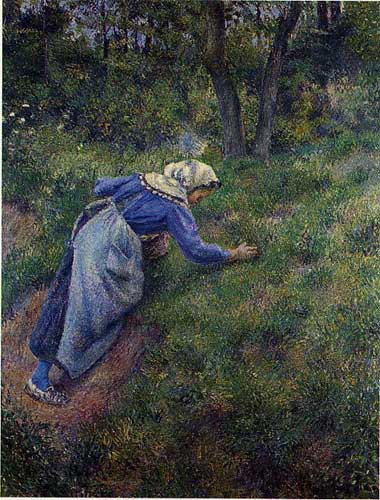 Painting Code#45795-Pissarro, Camille - Peasant Gathering Grass