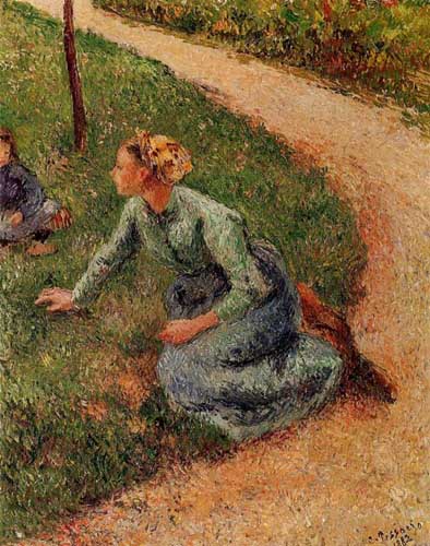 Painting Code#45796-Pissarro, Camille - Peasant Trimming the Lawn