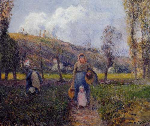 Painting Code#45797-Pissarro, Camille - Peasant Woman and Child Harvesting the Fields, Pontoise
