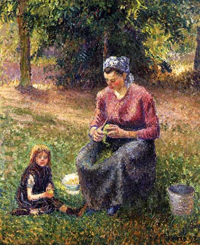 Painting Code#45798-Pissarro, Camille - Peasant Woman and Child, Eragny