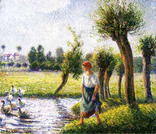 Painting Code#45801-Pissarro, Camille - Peasant Woman Watching the Geese