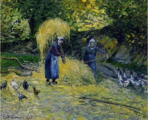Painting Code#45804-Pissarro, Camille - Peasants Carrying Straw, Montfoucault