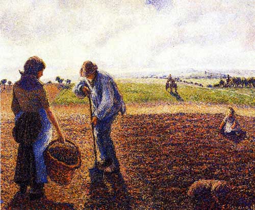 Painting Code#45807-Pissarro, Camille - Peasants in the Field, Eragny