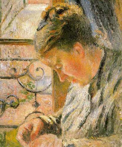 Painting Code#45814-Pissarro, Camille - Portrait of Madame Pissarro Sewing near a Window