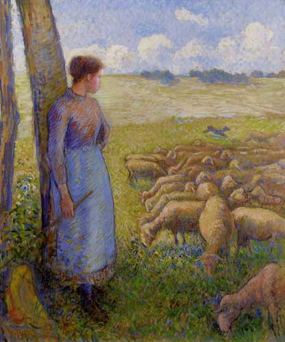 Painting Code#45827-Pissarro, Camille - Shepherdess and Sheep