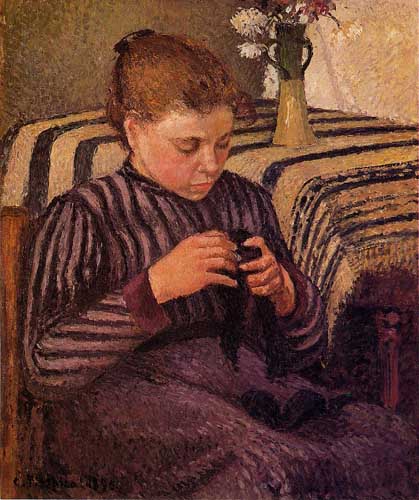 Painting Code#45853-Pissarro, Camille - Young Girl Mending Her Stockings
