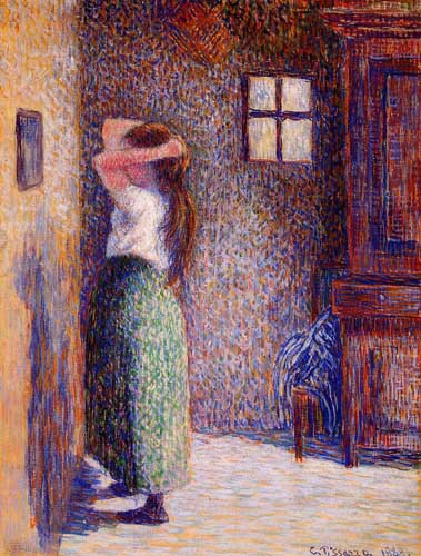 Painting Code#45854-Pissarro, Camille - Young Peasant at Her Toilette