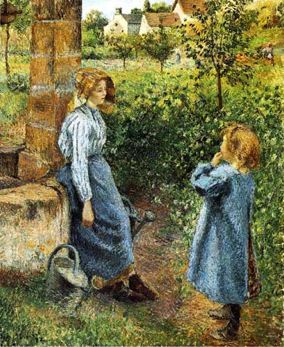 Painting Code#45856-Pissarro, Camille - Young Woman and Child at the Well