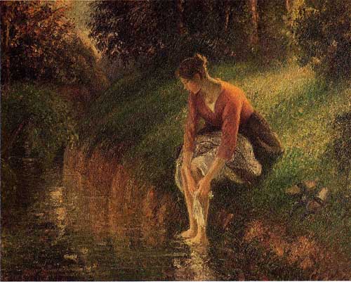 Painting Code#45857-Pissarro, Camille - Young Woman Bathing Her Feet (A.K.A. The Foot Bath)