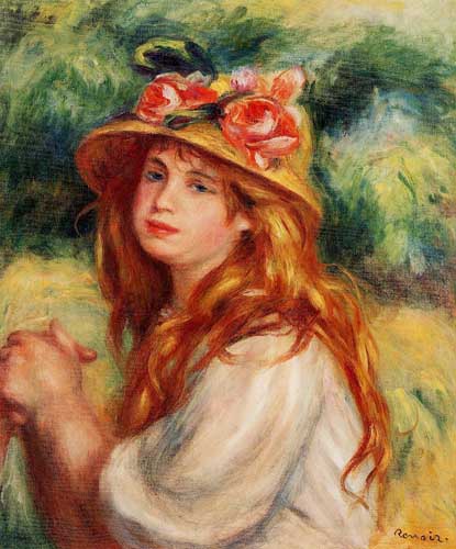 Painting Code#45880-Renoir, Pierre-Auguste - Blond in a Straw Hat (A.K.A. Seated Girl)