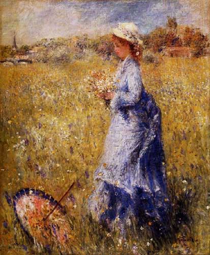 Painting Code#45908-Renoir, Pierre-Auguste - Girl Gathering Flowers