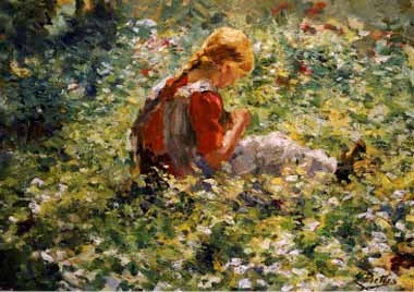 Painting Code#46187-Pieters, Evert - A Young Girl in a Flower Garden