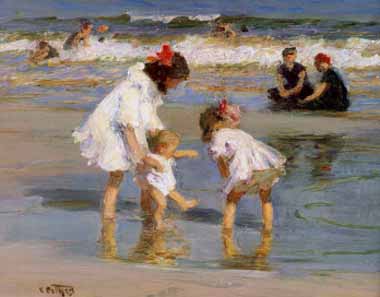Painting Code#46189-Potthast, Edward(USA) -  Children Playing at the Seashore