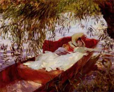 Painting Code#46213-Sargent, John Singer - Two Women Asleep in a Punt