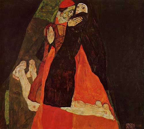Painting Code#46220-Egon Schiele - Cardinal and Nun