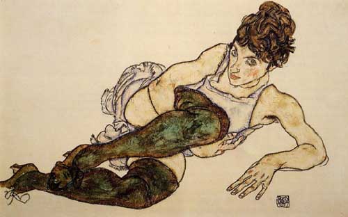 Painting Code#46235-Egon Schiele - Reclining Woman with Green Stockings