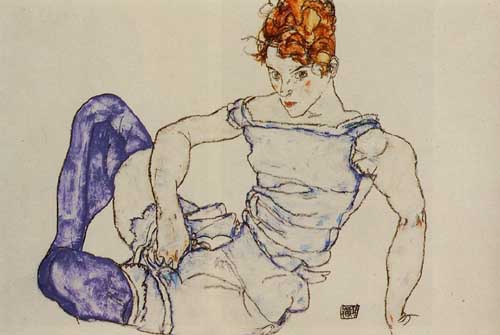 Painting Code#46237-Egon Schiele - Seated Woman in Violet Stockings