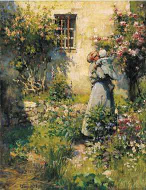 Painting Code#46248-Robert Vonnoh  - Jardin de Paysanne