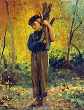 Painting Code#46250-Winslow Homer - Boy Holding Logs