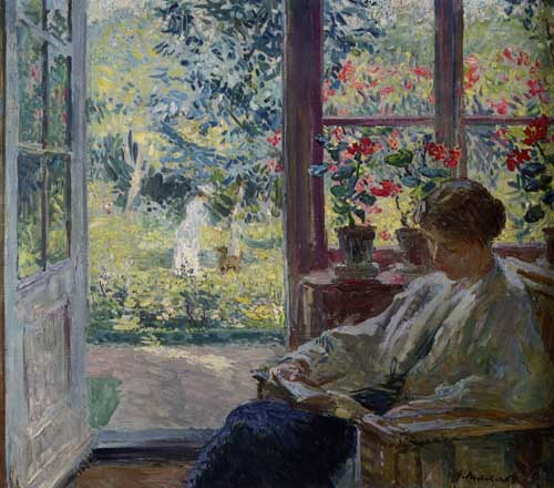 Painting Code#46263-Gari Melchers - Woman Reading by a Window