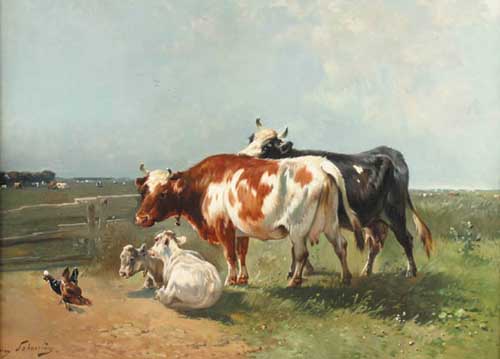 Painting Code#5014-SCHOUTEN, Henri: Landschap met grazende koeien
