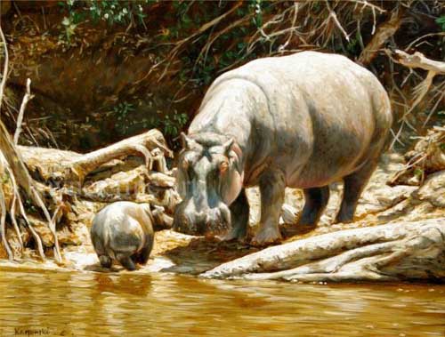Painting Code#5031-Hippo Mother and Baby