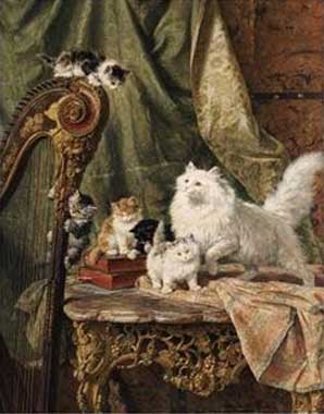 Painting Code#5130-Henriette Ronner-Knip - A Musical Interlude