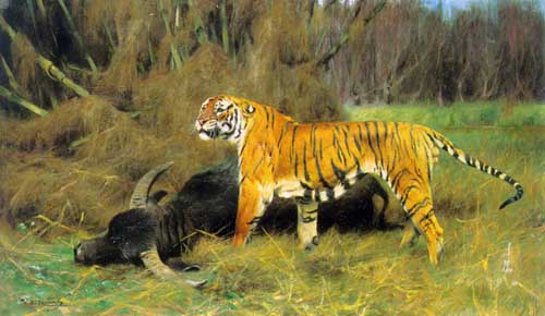 Painting Code#5141-Wilhelm Kuhnert - A Tiger with its Prey