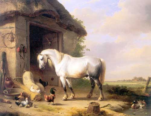 Painting Code#5187-Verboeckhoven, Eugene Joseph: The Horseyard