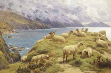 Painting Code#5204-Basil Bradley - Sheep Reposing, Dalby Bay, Isle of Man