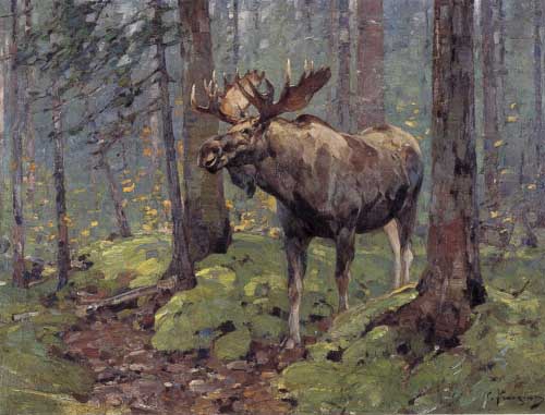 Painting Code#5207-Carl Rungius - Moose In The Woods