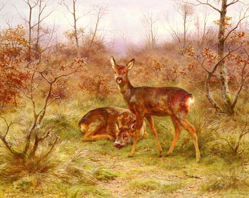 Painting Code#5250-Bonheur, Rosa Maria(France): A Couple of Roe-deers in the Forest of Fontainebleau