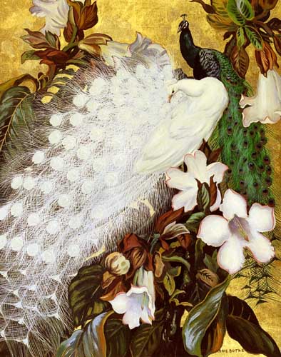 Painting Code#5252-Botke, Jessie Arms(USA): White And Blue Peacocks