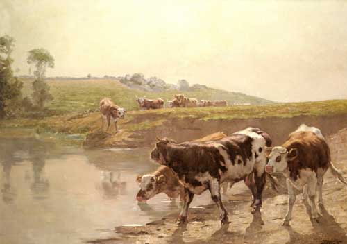Painting Code#5254-Brozik, Wenceslas Vacslav: Cattle In A Pasture