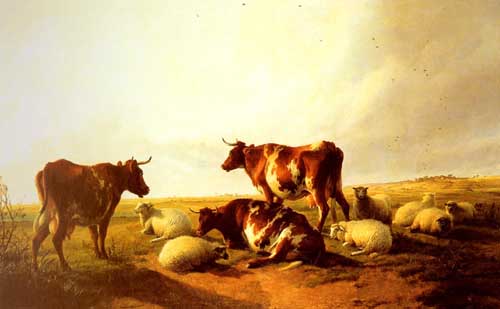 Painting Code#5256-Cooper, Thomas Sidney(UK): Cattle and Sheep in a Landscape