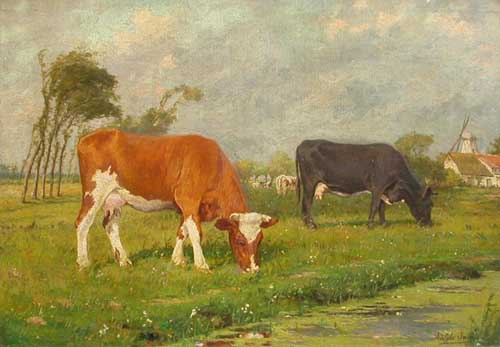 Painting Code#5297-Jacobs, Adolphe(Belgium): Lost Masterpiece: Holland Cattle
